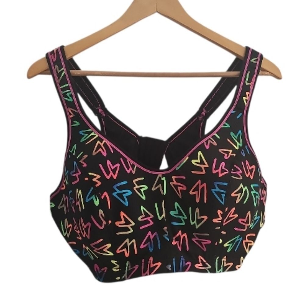 Cacique High Impact Sports Bra 44DD 44E Full Bust Support Black Neon Workout